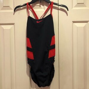 Nike Hydrastrong Black & Red One Piece Swimsuit Size 6